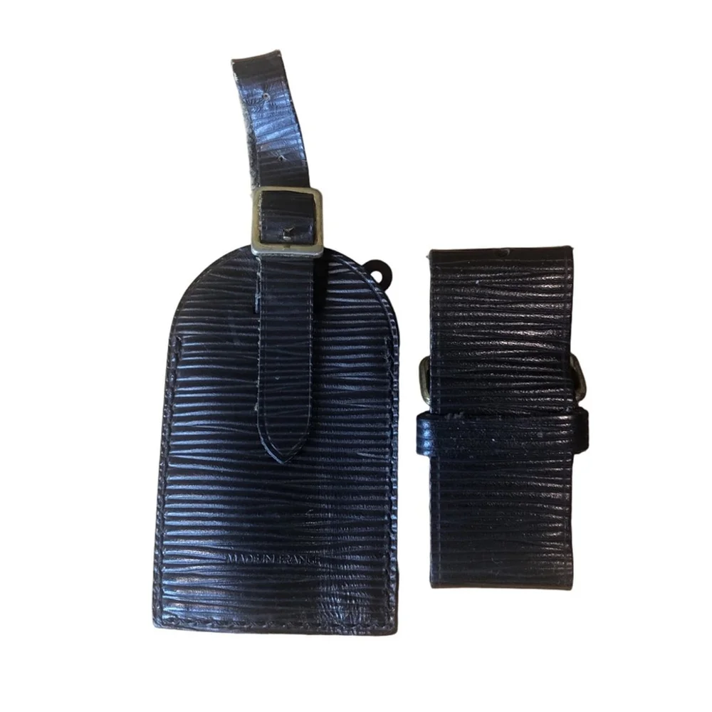 Louis Vuitton Black Epi Leather Luggage Tag and Poignet Set
